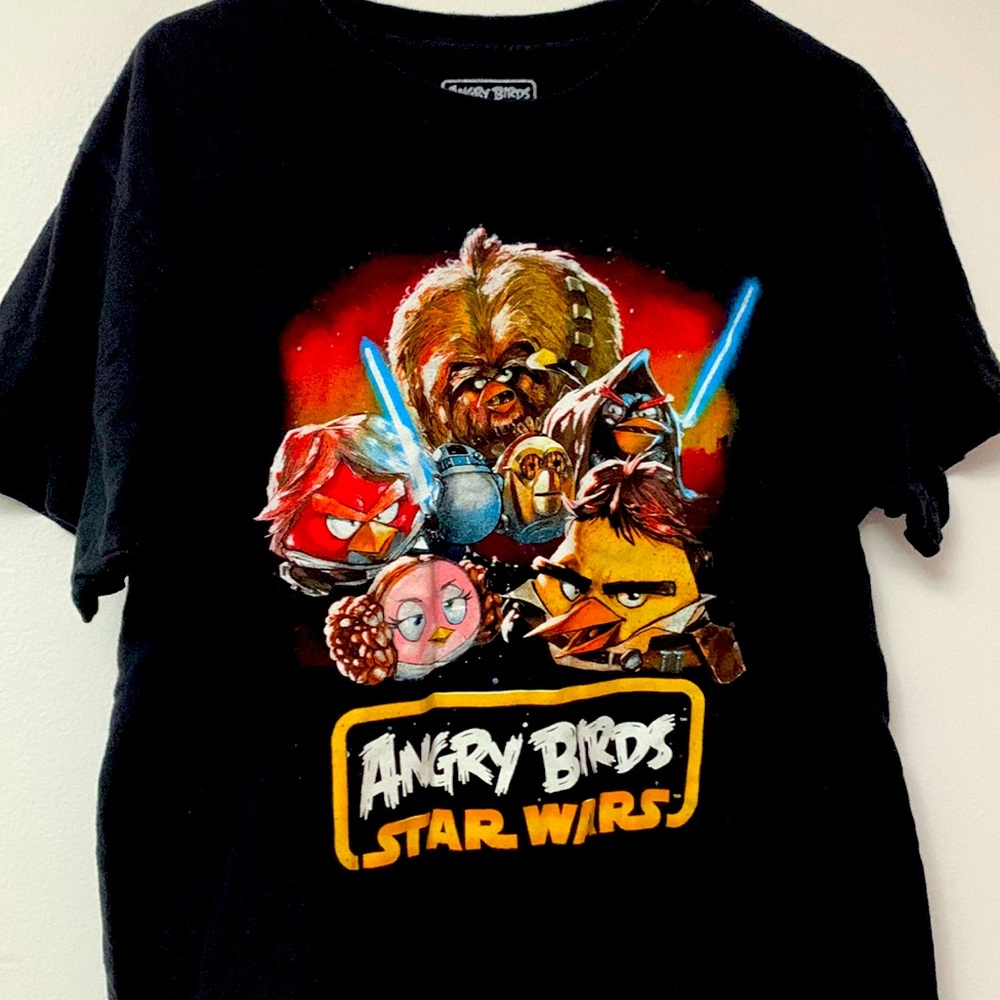 Star Wars Angry Birds Men's Medium Han Solo Chewbacca Leia Black TShirt size L